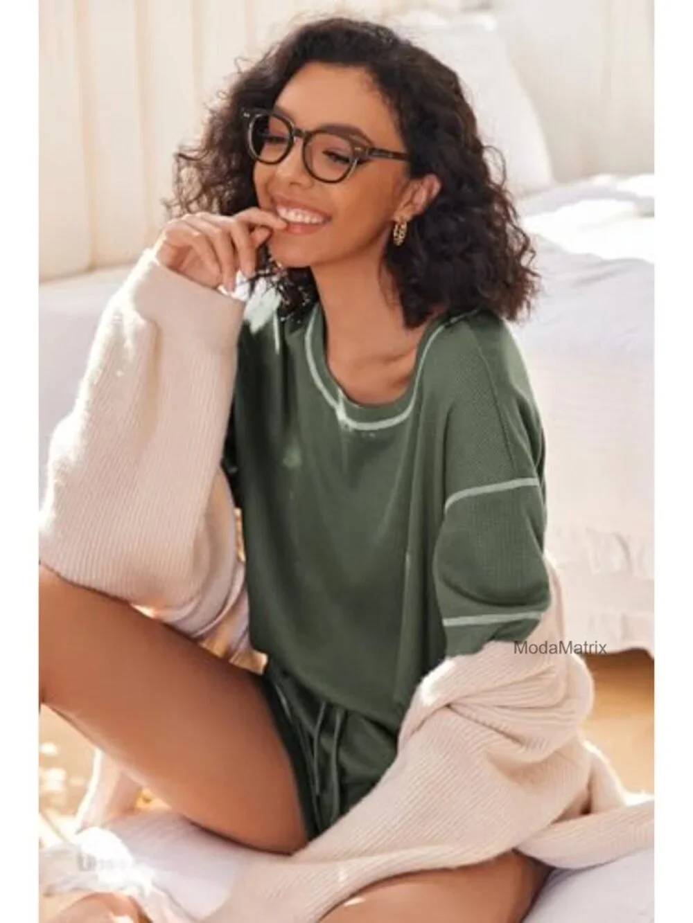 Waffle Knit Two Piece Lounge Set, Shorts Set with Pockets, Soft Matching Outfit